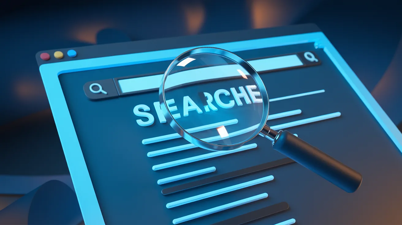 Magnifying glass over search results in 3D